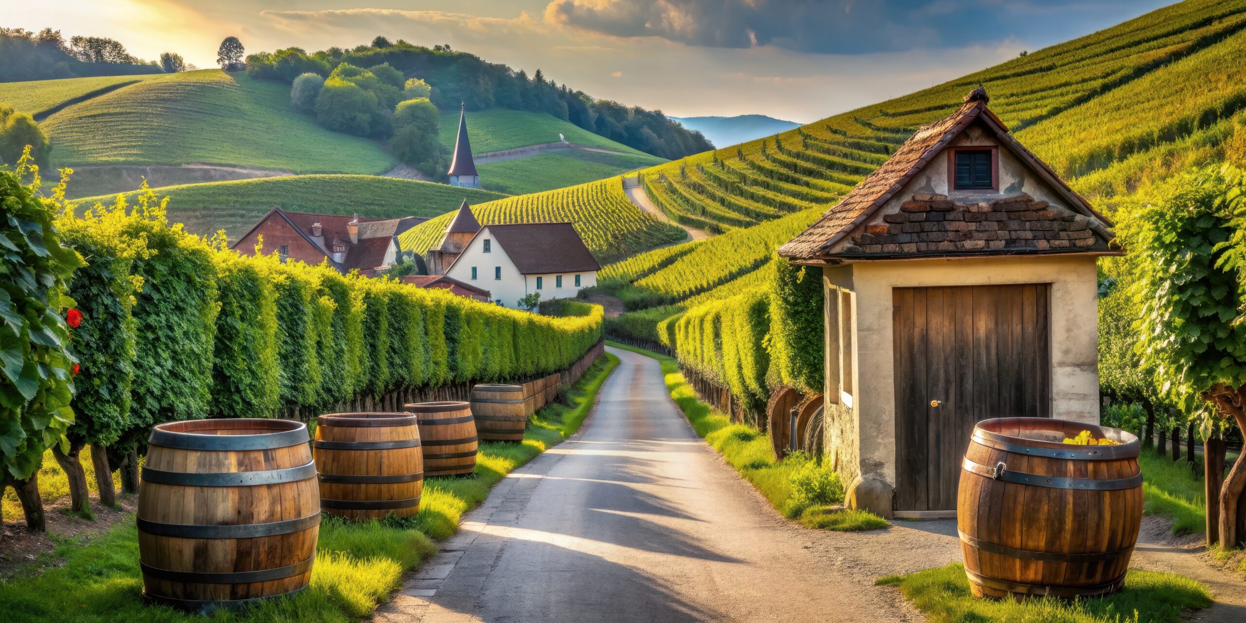 Traditional cellar lane surrounded by vineyards in Zellerndorf, Austria, Zellerndorf, Kellergasse